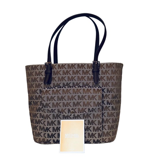 Michael Kors - Jet Set MK Signature Beige Jacquard Tote Bag - Picture 11 of 11